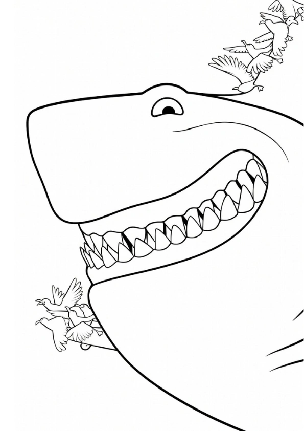 Diane Shark showing a toothy grin coloring page