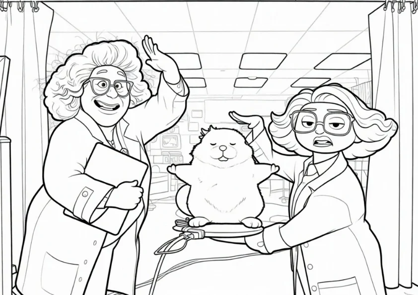 Dr Sam and Dr Nisha in the science lab coloring page