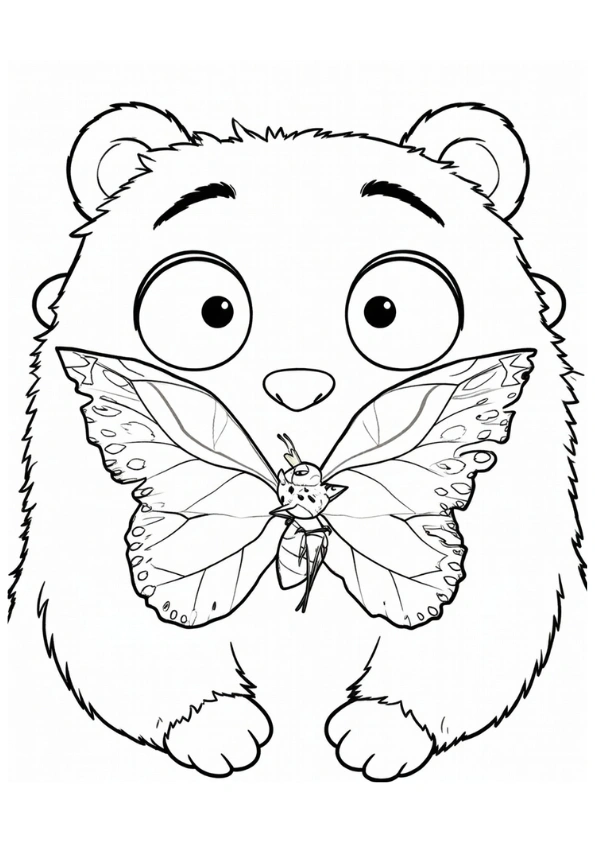Ellen the bear staring at the Insect Queen coloring page