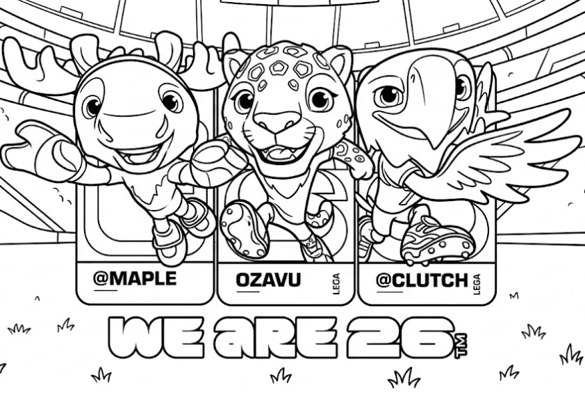 FIFA World Cup 2026 character lineup coloring page