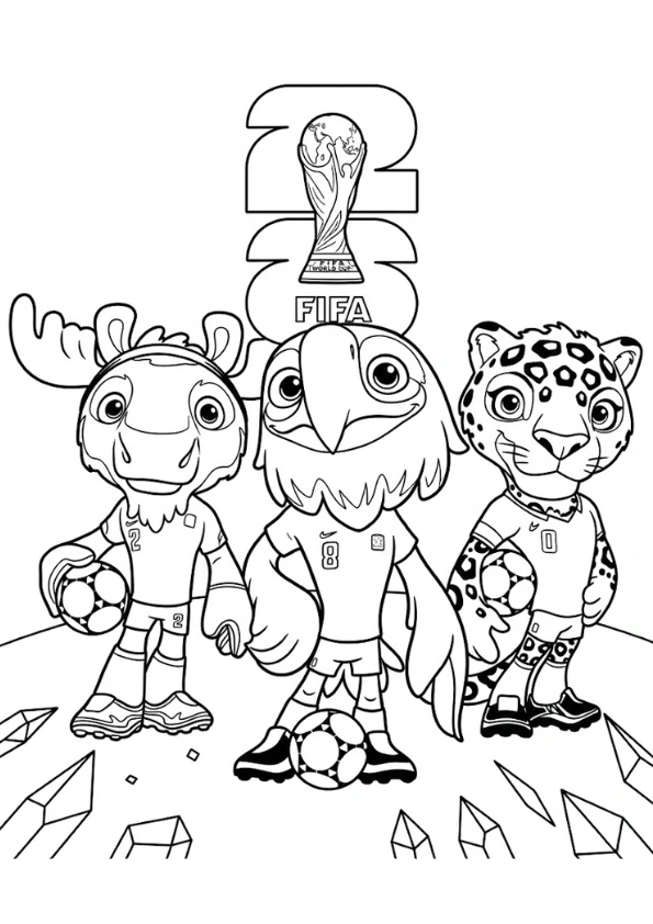 FIFA World Cup 2026 mascots group coloring page