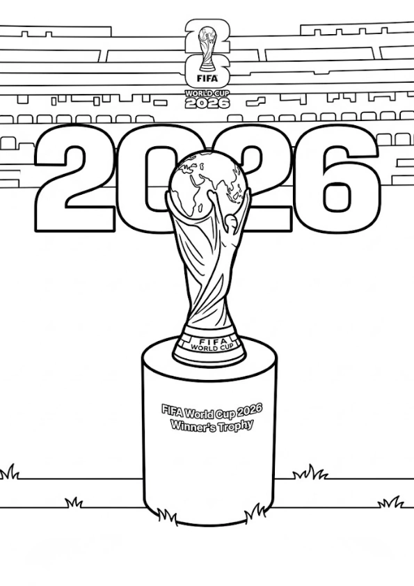 FIFA World Cup 2026 trophy on podium coloring page