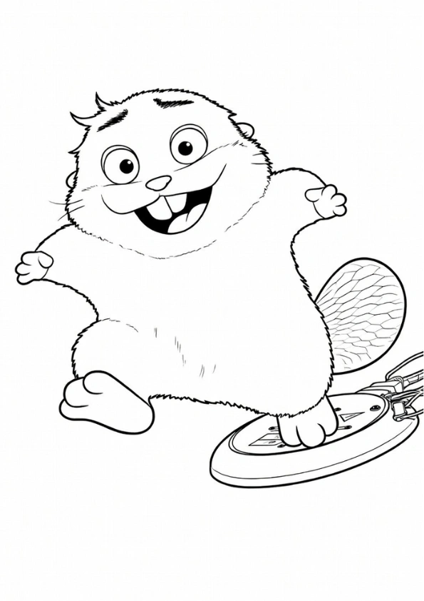 Mabel the beaver sliding on a robotic piece coloring page