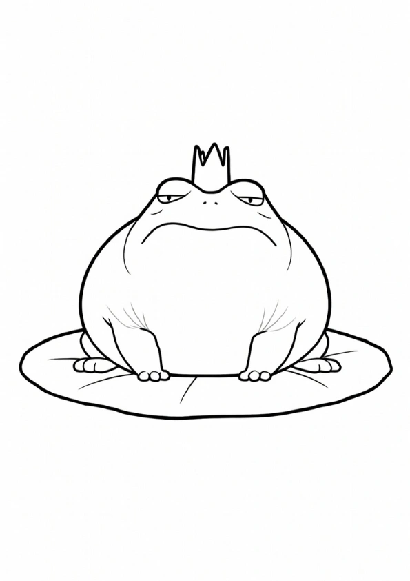 The Amphibian King sitting on a lily pad coloring page