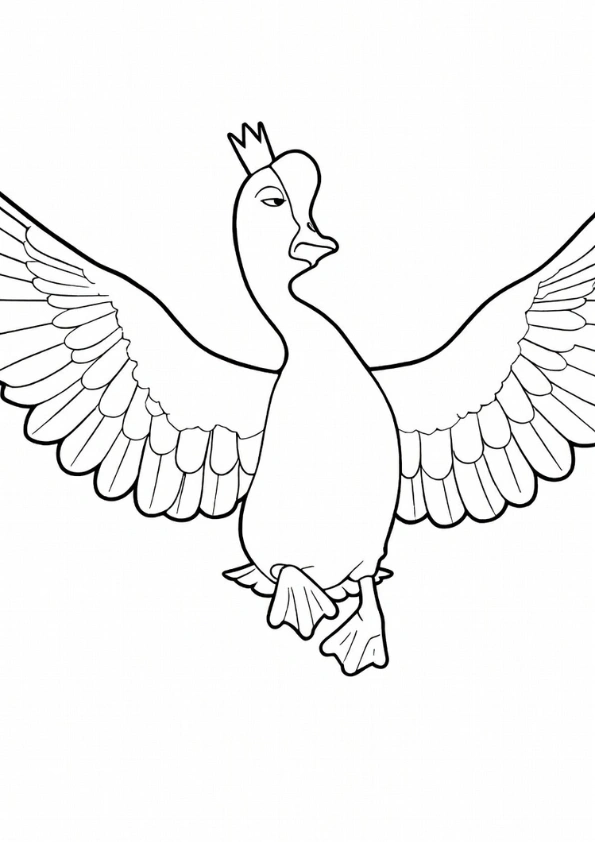 The Bird King flying with wings spread coloring page