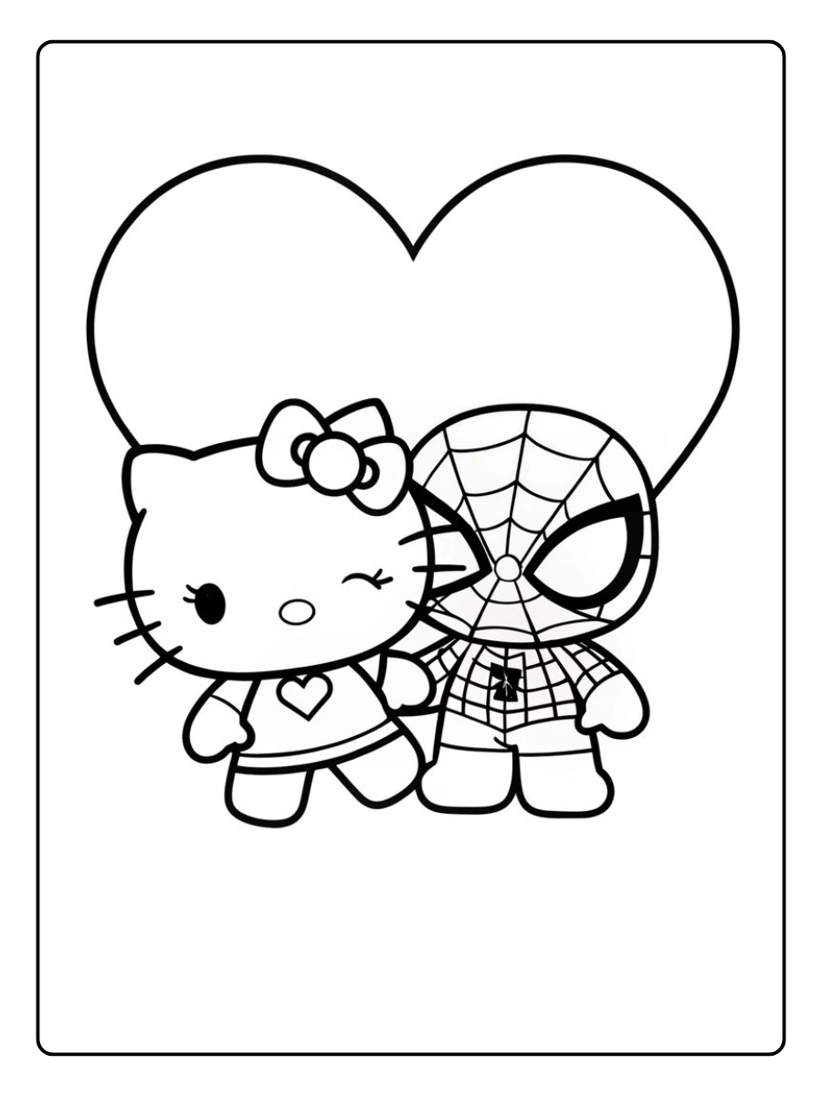 hello kitty and spiderman coloring page (1)
