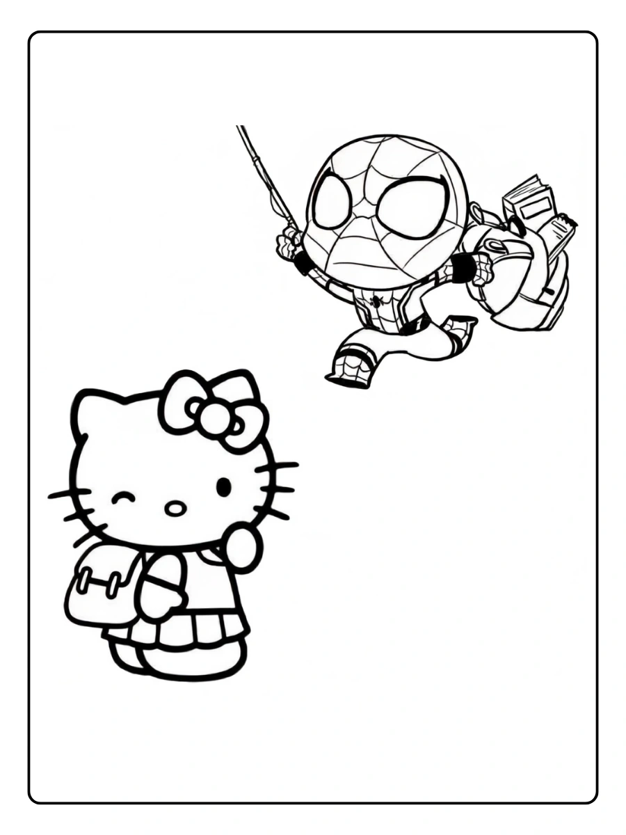 hello kitty and spiderman coloring page (12)