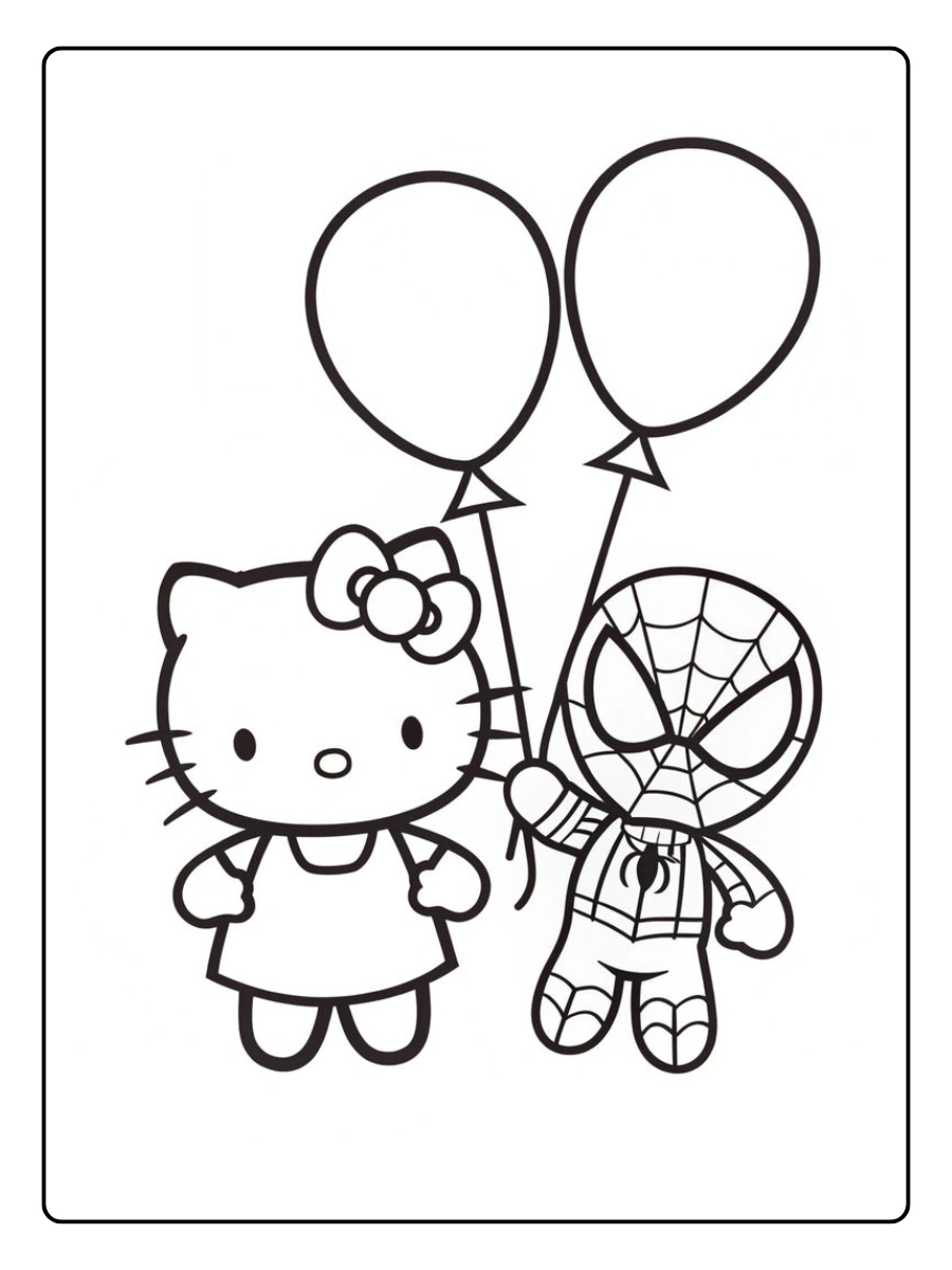 hello kitty and spiderman coloring page (2)
