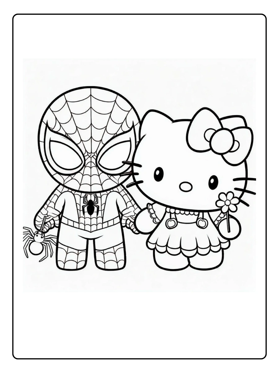 hello kitty and spiderman coloring page (8)